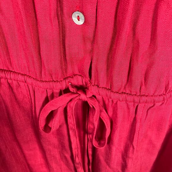Mustard Seed Red Sleeveless Ruffle Jumpsuit M Button Front Drawstring Waist New - Picture 9 of 15